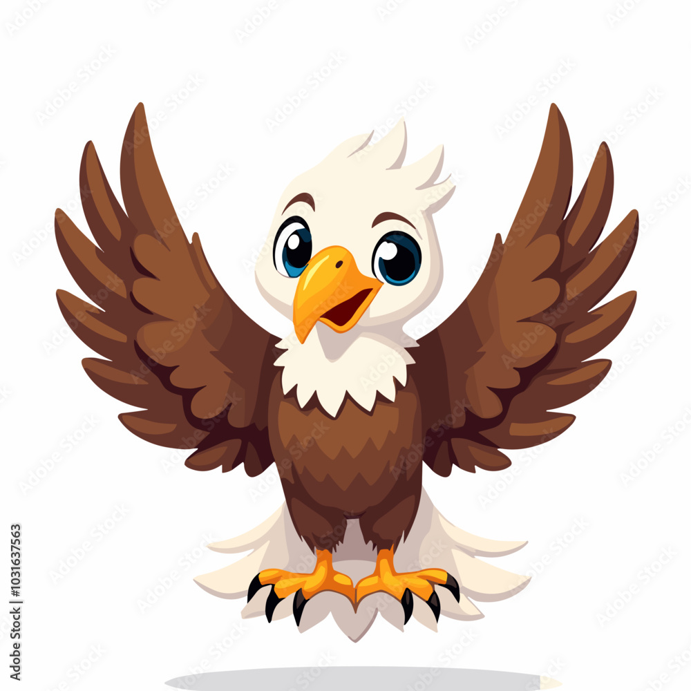 Fototapeta premium Cute vector eagle illustration, cartoon bird character with spread wings