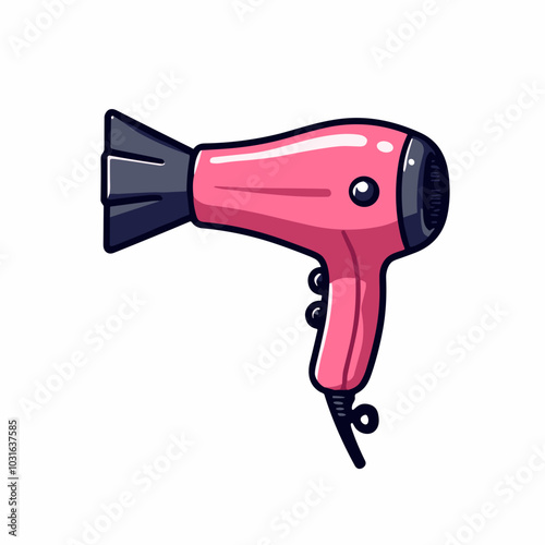 Pink vector hair dryer illustration, cartoon beauty device