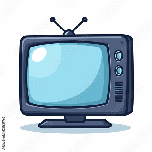 Vector old TV with antenna illustration, cartoon vintage electronic device