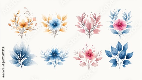 A delightful display of damask designs in watercolor style, highlighting intricate line art for artistic backgrounds and textile applications.