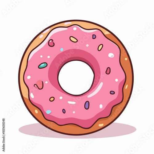 Vector donut illustration, pink frosted dessert icon