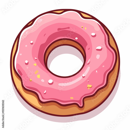 Vector donut illustration, pink glazed dessert icon