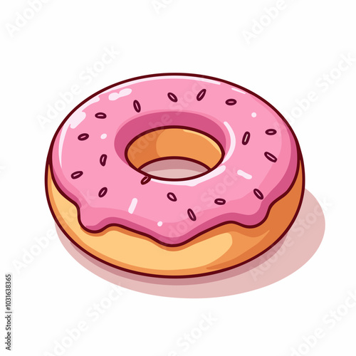 Vector donut illustration, pink glazed dessert icon