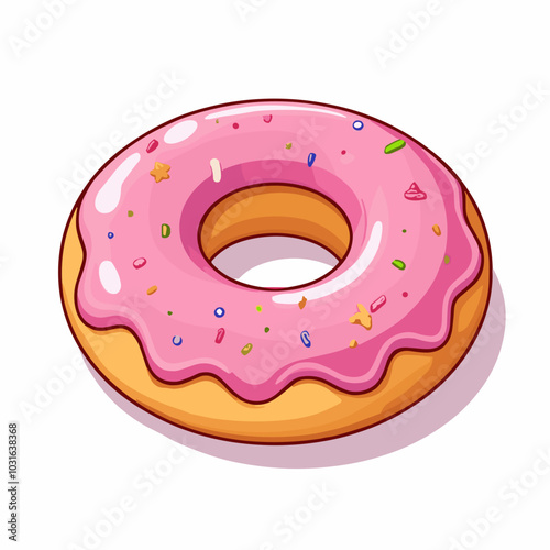 Vector donut illustration, pink sprinkled dessert icon