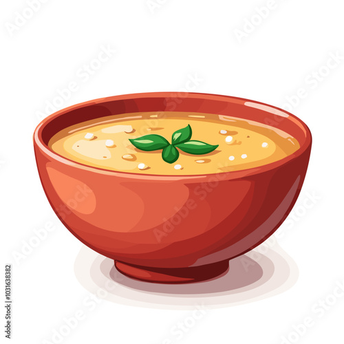 Vector corn soup illustration, creamy bowl icon