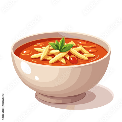 Vector tomato soup illustration, hot meal bowl icon