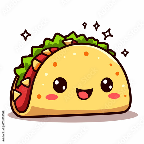 Vector sparkly taco character illustration, kawaii food icon