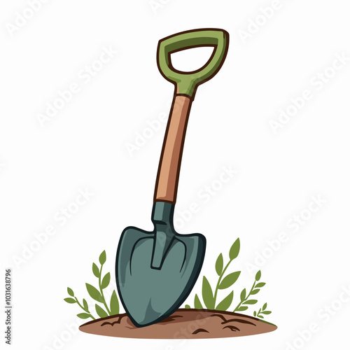 Vector garden shovel illustration, digging tool icon photo