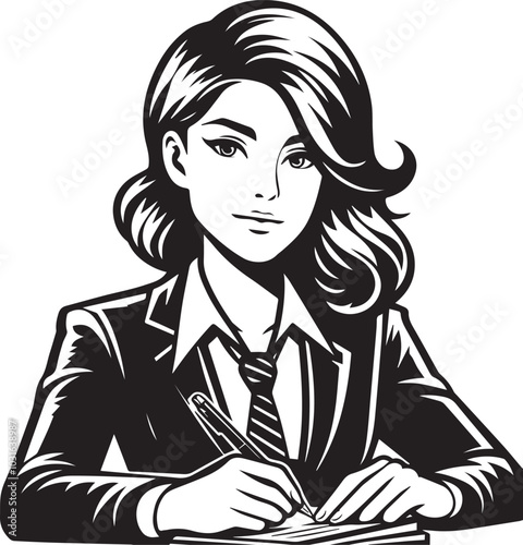 Female journalist writing notes vector illustration silhouette