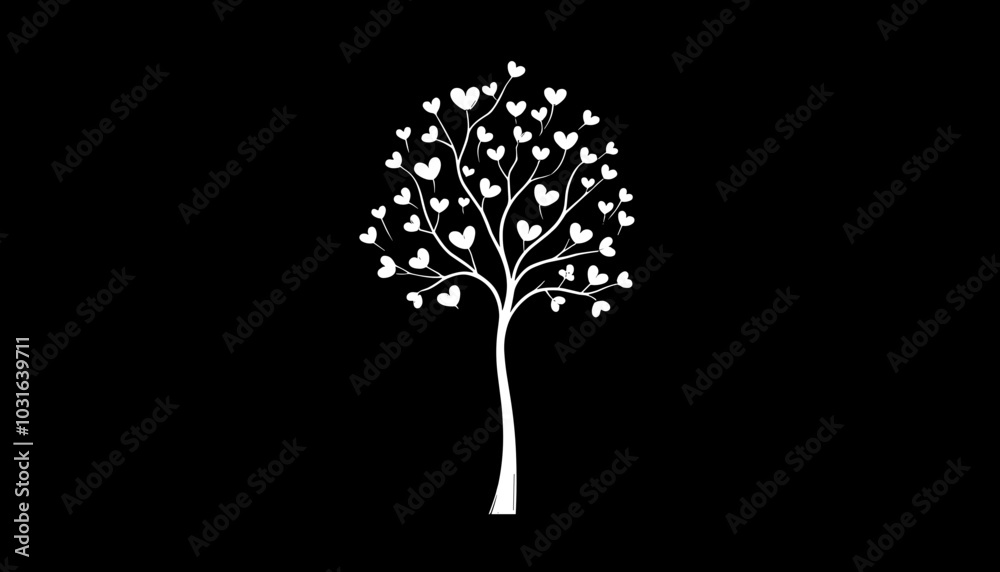 Bare tree with hearts on black background, vector Bare tree with hearts on black background, vector