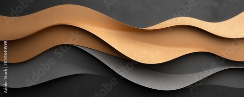 Abstract 3D Waves in Metallic Tones on Dark Background: A Modern Futuristic Art Design