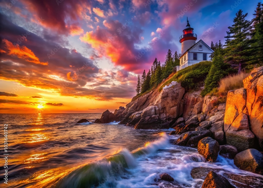 Stunning Double Exposure of Bass Harbor Head Light at Sunset in Acadia National Park Stunning Double Exposure of Bass Harbor Head Light at Sunset in Acadia National Park