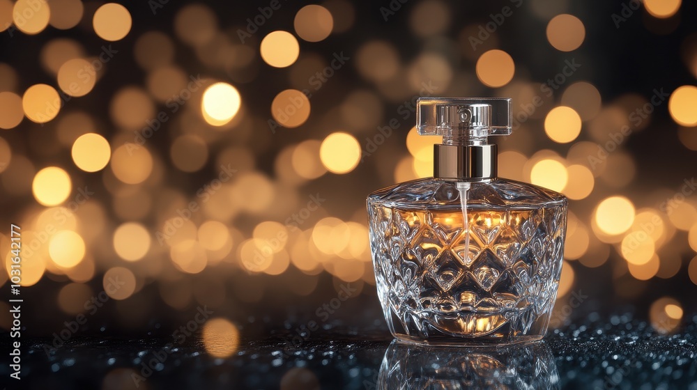 Elegant Perfume Bottle with Soft Bokeh Background Elegant Perfume Bottle with Soft Bokeh Background