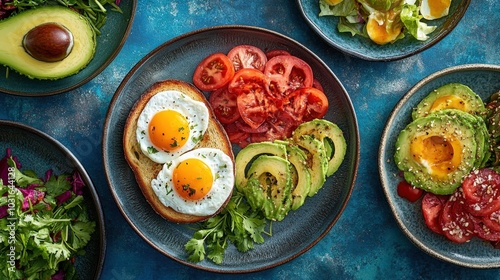 Wallpaper Mural A bright and airy breakfast setup with colorful plates of avocado toast, poached eggs, and vibrant salads, accented with fresh herbs for a health-conscious start to the day. Torontodigital.ca