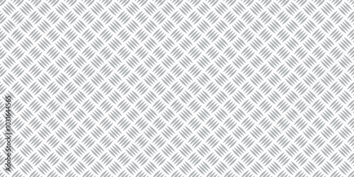 Diamond plate metal seamless pattern. Diamond structure texture. Metal construction background. Geometric diagonal tread stainless floor. Vector illustration isolated on white background.