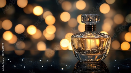 Elegant Perfume Bottle with Golden Bokeh Background