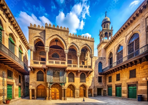 Stunning Facade of Wikala of Bazaraa in Medieval Cairo with Vaulted Arcades and Mashrabiyya Windows - Historic photo