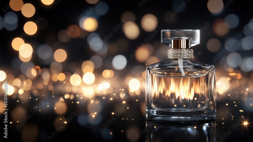 Elegant perfume bottle with bokeh background Elegant perfume bottle with bokeh background
