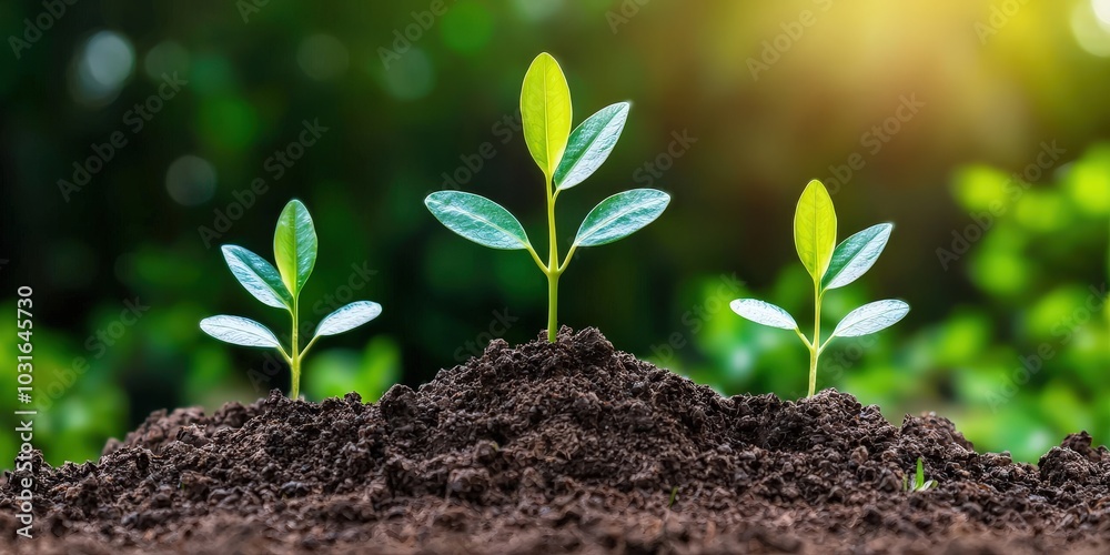 New Life Green Sprout Seedlings Growing in Soil Spring Nature New Life Green Sprout Seedlings Growing in Soil Spring Nature