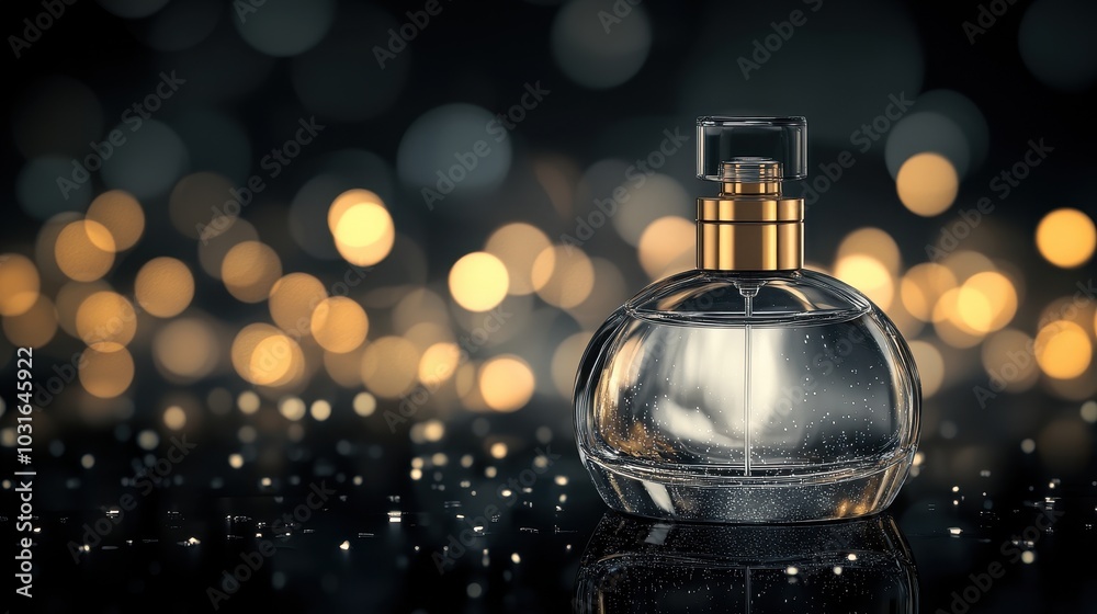 Elegant Glass Perfume Bottle with Bokeh Background Elegant Glass Perfume Bottle with Bokeh Background