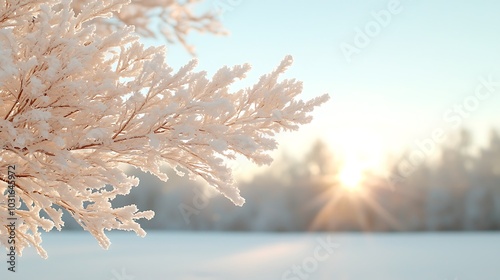 Captivating winter sunrise an enchanting display of snow-covered branches illuminated by the morning light