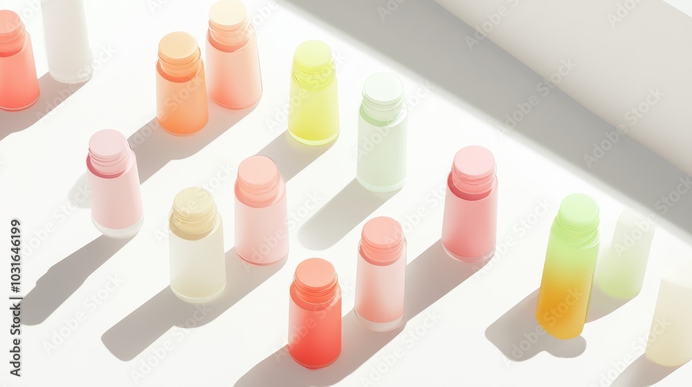 Colorful Nail Polish Bottles Displayed in Artistic Arrangement Colorful Nail Polish Bottles Displayed in Artistic Arrangement