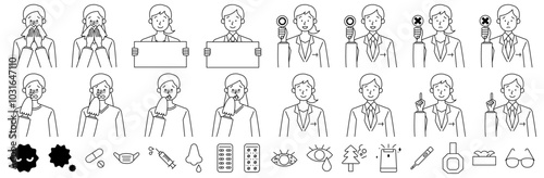 花粉症・インフルエンザ・風邪の医者と患者アイコンセット