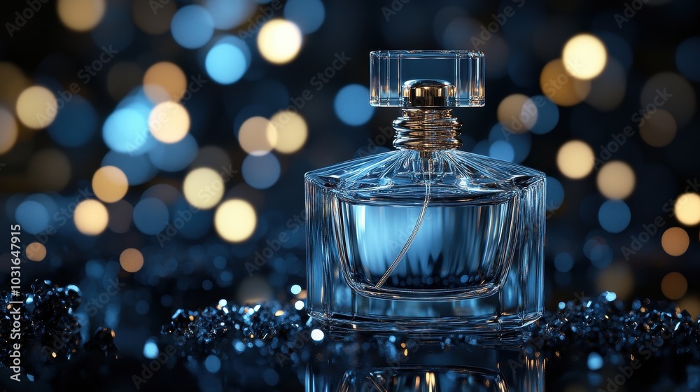 Elegant Glass Perfume Bottle with Bokeh Background