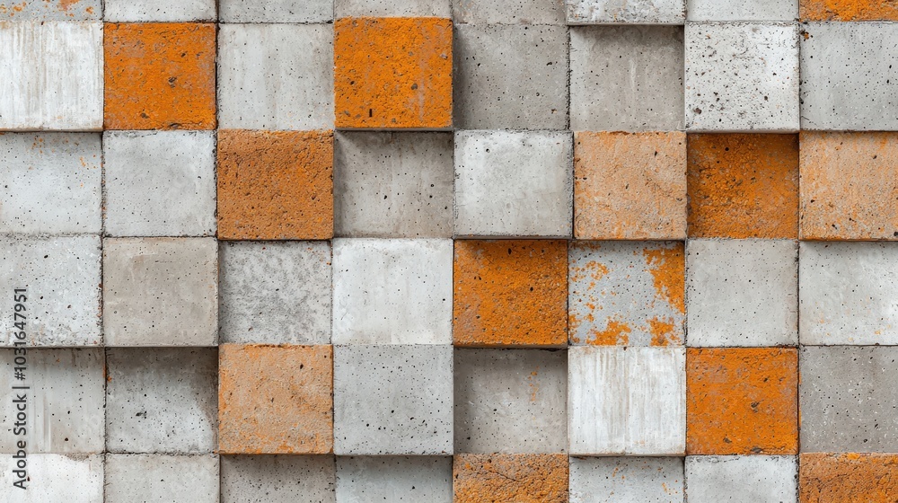 Abstract Concrete Wall Texture Grey and Orange Block Pattern Abstract Concrete Wall Texture Grey and Orange Block Pattern