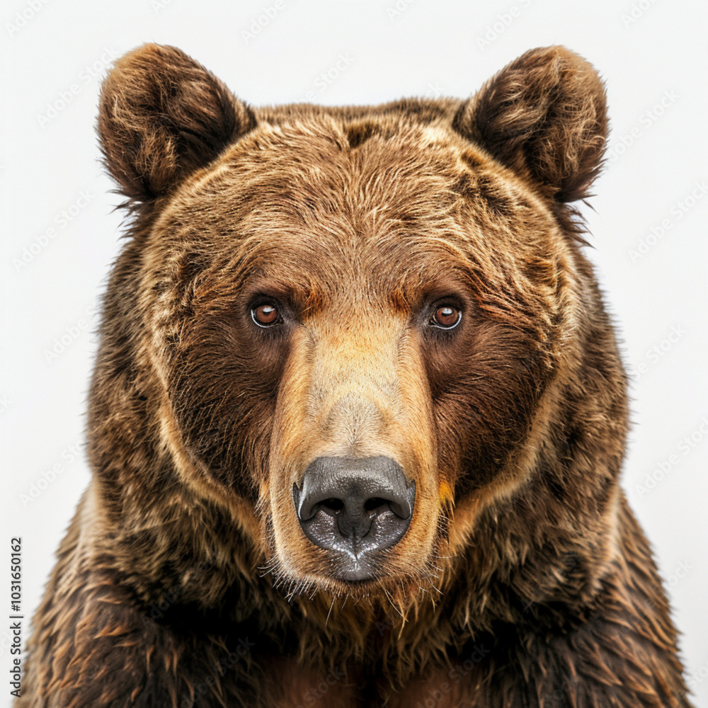 AI generated fantasy image of studio portrait of grizzly bear head looking straight on into camera view AI generated fantasy image of studio portrait of grizzly bear head looking straight on into camera view