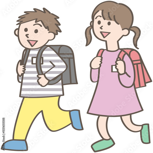 登校中の小学生達