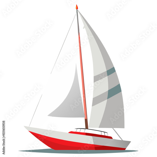 Sailing into the Horizon: A crisp, clean, and vibrant illustration of a sailboat with a full sail, capturing the spirit of adventure, exploration, and freedom.