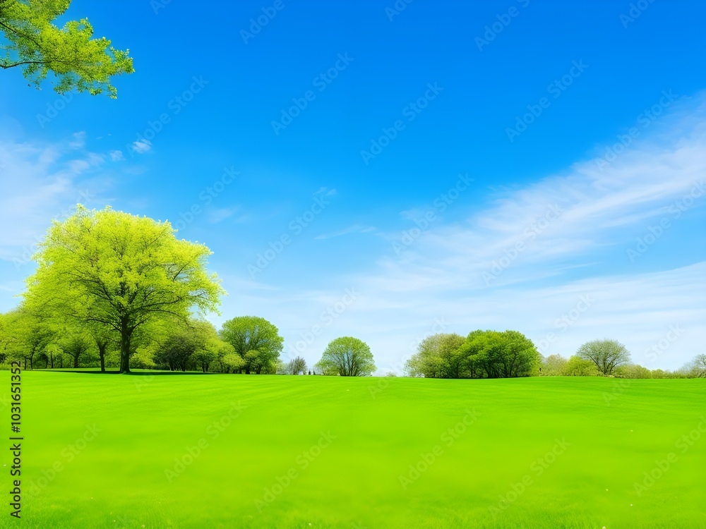 Bright and lush green landscape under a clear blue sky ideal for outdoor activities and nature walks Bright and lush green landscape under a clear blue sky ideal for outdoor activities and nature walks