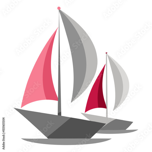 Sailing into Success: Two stylized sailboats with pink and gray sails glide across the water, symbolizing progress, adventure, and teamwork. 