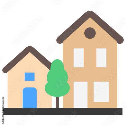 Neighborhood flat multi color icon, use for UI, UX, app and web development, digital or print. for industry, education, construction, transportation, environment, urban planning theme.