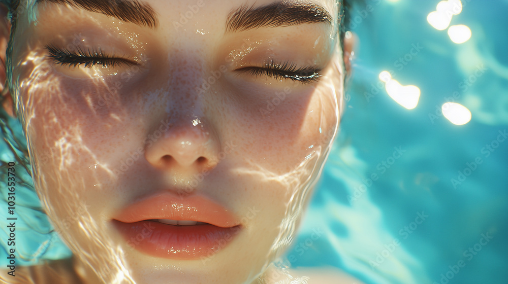 Sun-Kissed Skin Glowing Against a Backdrop of Clear Blue Waters Sun-Kissed Skin Glowing Against a Backdrop of Clear Blue Waters