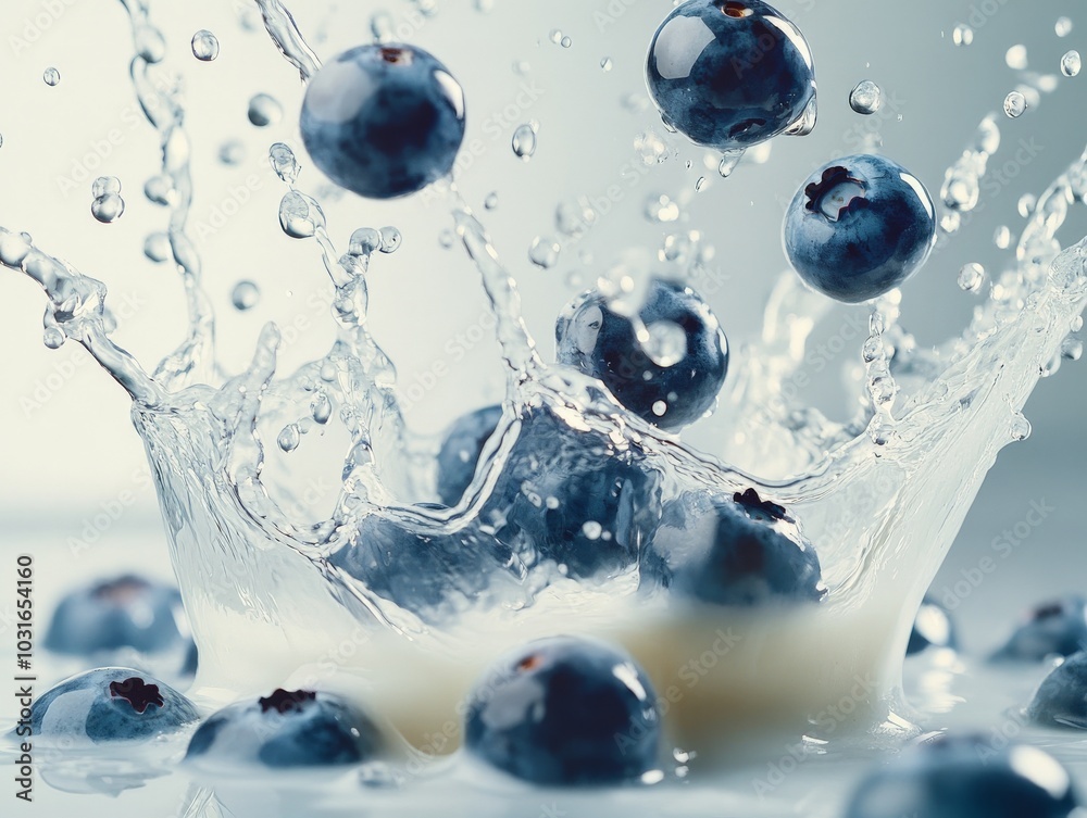 Blueberries Splashing in Milk. Blueberries Splashing in Milk.