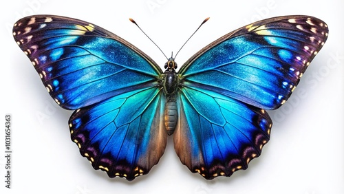 Stunning Morpho Butterfly Closeup on White Background for Nature and Insect Photography