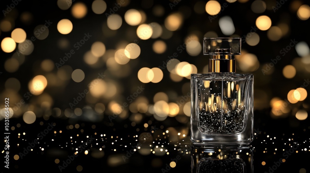 Elegant Perfume Bottle with Blurred Background and Lights Elegant Perfume Bottle with Blurred Background and Lights