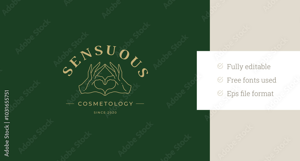 Female hands showing heart shape line art logo design template for cosmetology vector illustration. Elegant feminine love romantic gesture minimalist linear logotype for fashion cosmetic brand Female hands showing heart shape line art logo design template for cosmetology vector illustration. Elegant feminine love romantic gesture minimalist linear logotype for fashion cosmetic brand