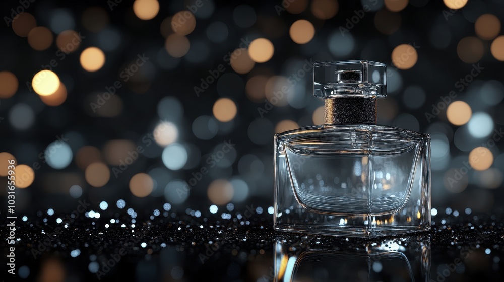 Elegant Perfume Bottle with Bokeh Background Elegant Perfume Bottle with Bokeh Background