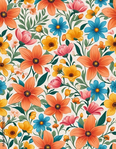 Colorful Blooms: A Vibrant Floral Design - Illustration