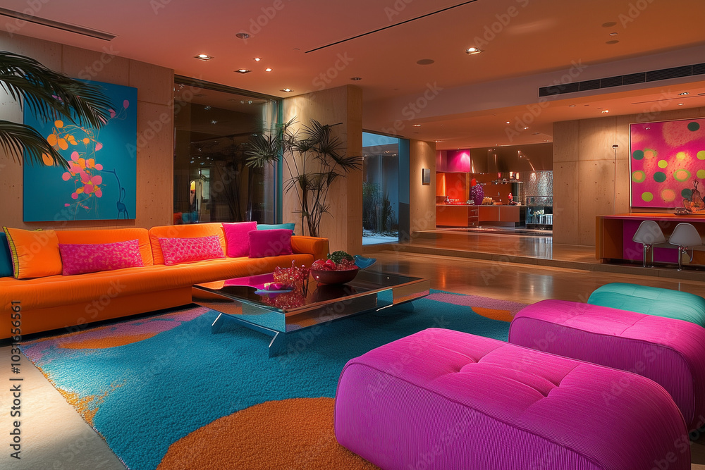 Colorful Modern Living Room with Bright Accents and Artistic Decor Colorful Modern Living Room with Bright Accents and Artistic Decor