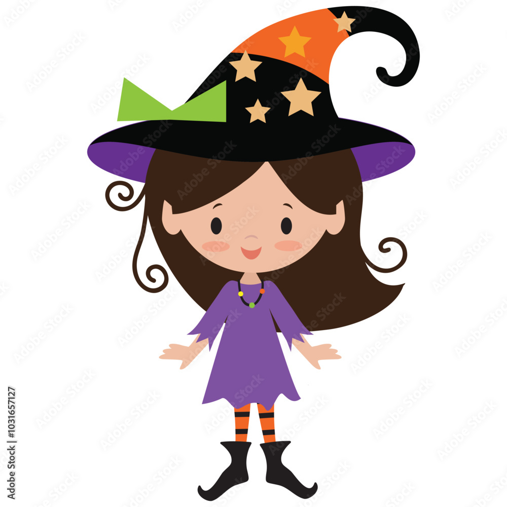 Cute little witch girl vector cartoon illustration Cute little witch girl vector cartoon illustration