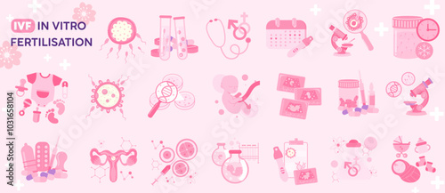 Collection of in vitro fertilization elements. Vector illustration.