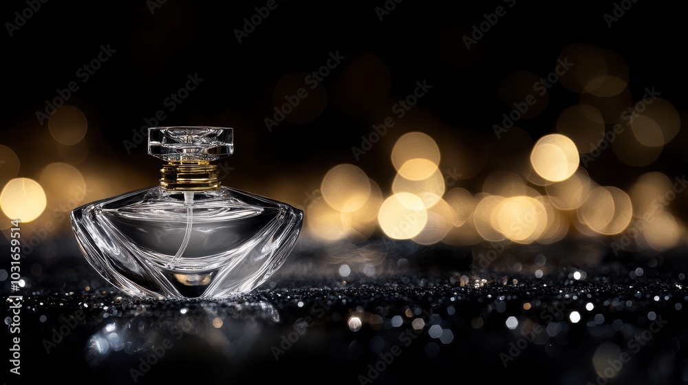 Elegant Perfume Bottle with Bokeh Background Elegant Perfume Bottle with Bokeh Background