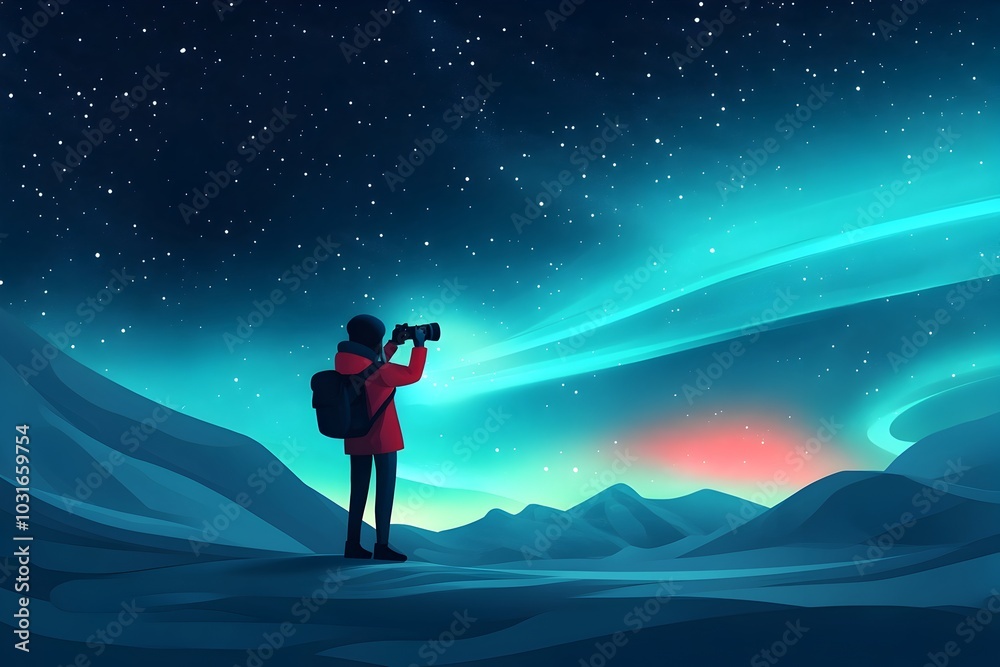 Photographer Captures the Stunning Aurora Borealis in Mountainous Landscape Under Starry Night Sky