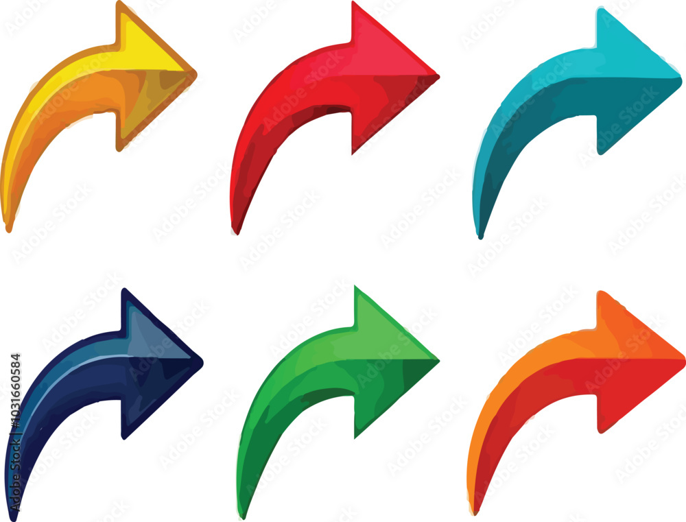 Print Curved arrow icon vector set. Collection of colourful right direction arrows symbol design. Flat icon. Print Curved arrow icon vector set. Collection of colourful right direction arrows symbol design. Flat icon.