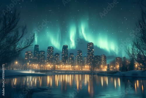 Mesmerizing Aurora Illuminating the Vibrant Cityscape at Night
