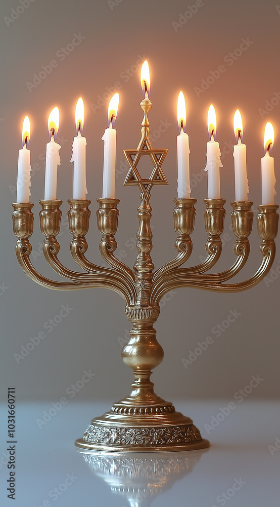 Traditional candles for the Hanukkah holiday, created using Generative AI technology. Traditional candles for the Hanukkah holiday, created using Generative AI technology.